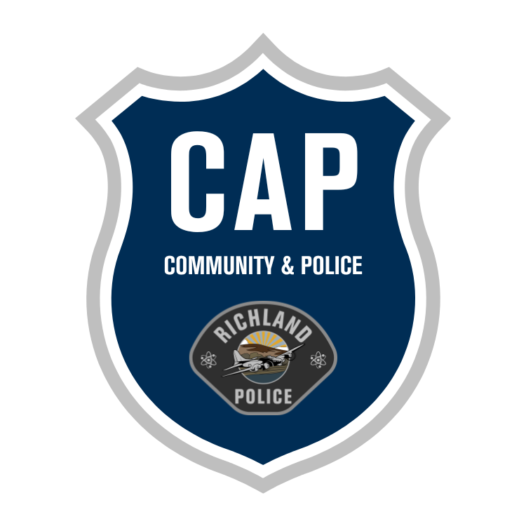 Community and Police Graphic. Navy Blue and White badge profile